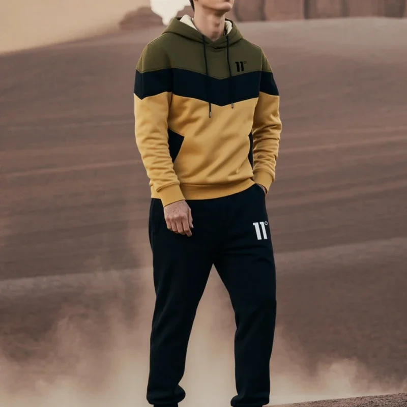 

2025 New Men's Hooded Sweatshirt Tracksuit Set, Fleece Sportswear Hoodie with Jogger Pants, Autumn Winter Warm Gym Training Suit