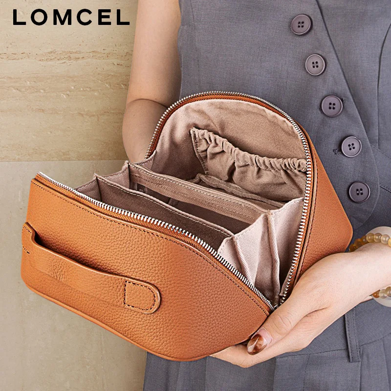 LOMCEL 115 New leather storage bag - exquisite and multi-functional leather travel makeup bag for women, made of fine cowhide