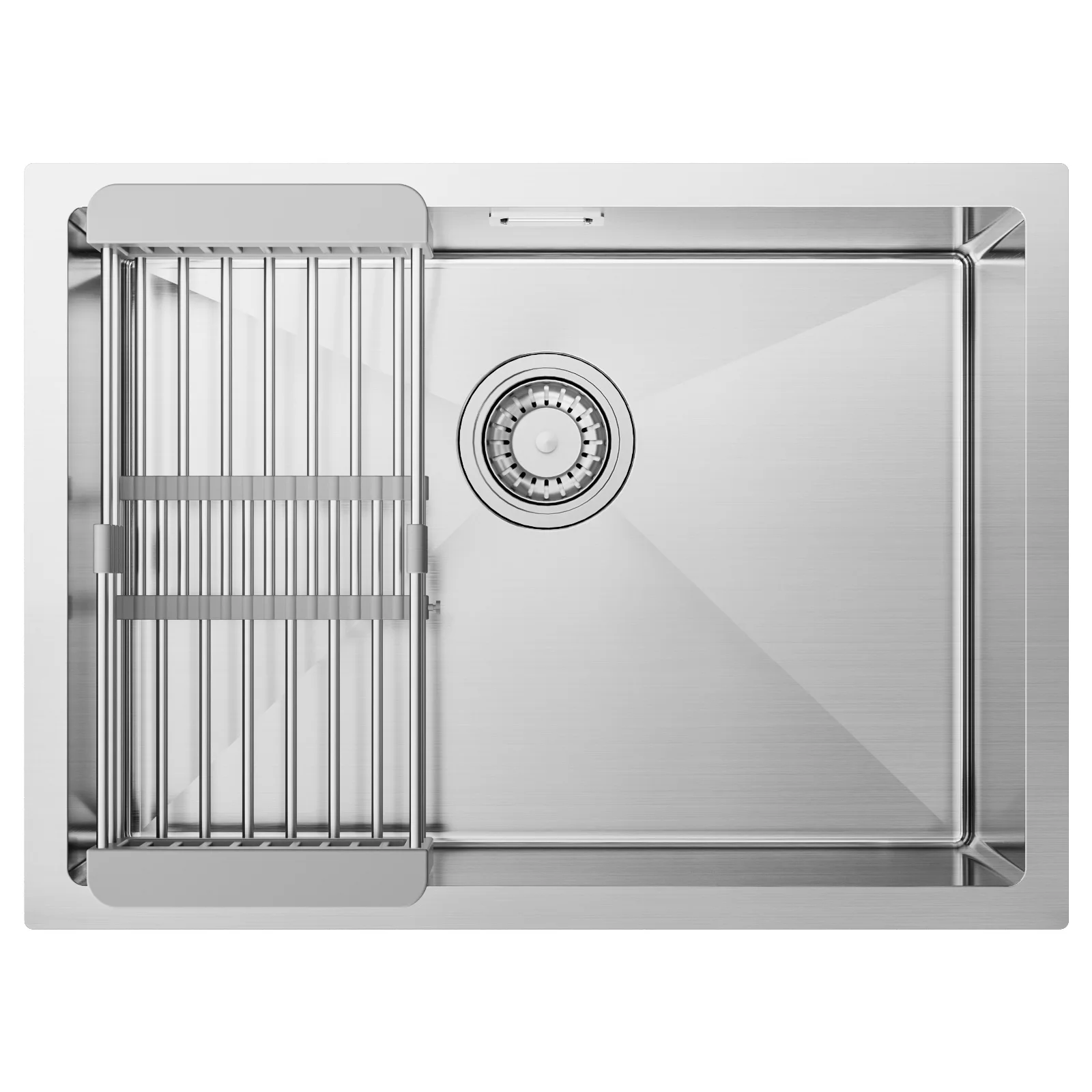 Évier de cuisine, 60 x 44 cm, acier inoxydable 304, avec panier égouttoir extensible, siphon et filtre d'évacuation, évier encastré