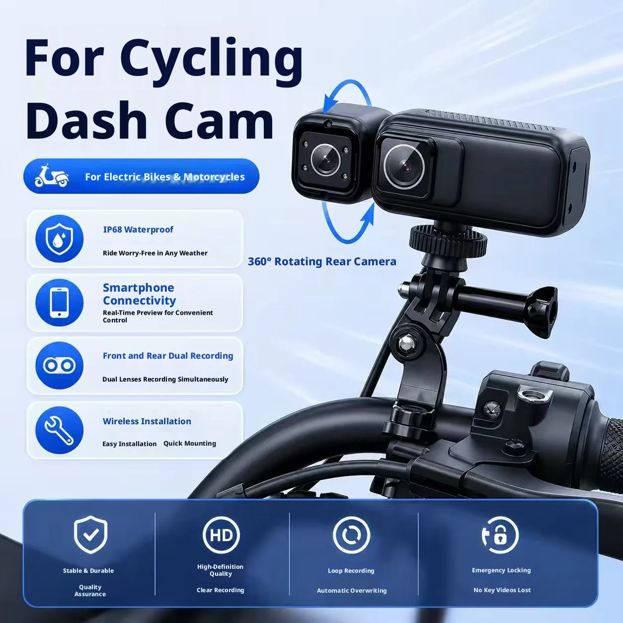 360 ° Drehbare Rücklinse 4K Motorrad-Dashcam IP68 Wasserdicht WiFi Loop-Aufnahme