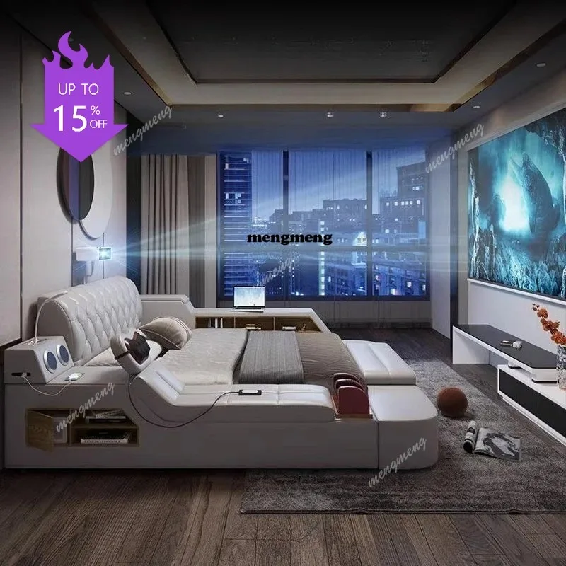 Electronic Up Lift Bed Night Lamp Multifonction Queen Size Foldable Bed Couch Storage Space Camas De Casal Bedroom