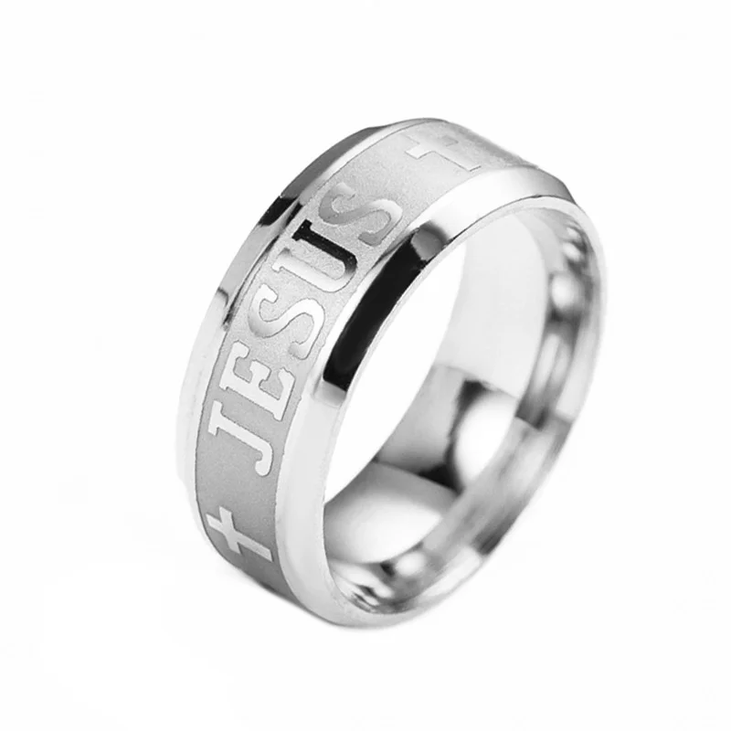 Stainless Men\'s JESUS Minimalist Titanium Steel Corrosion Ring, Non Fading