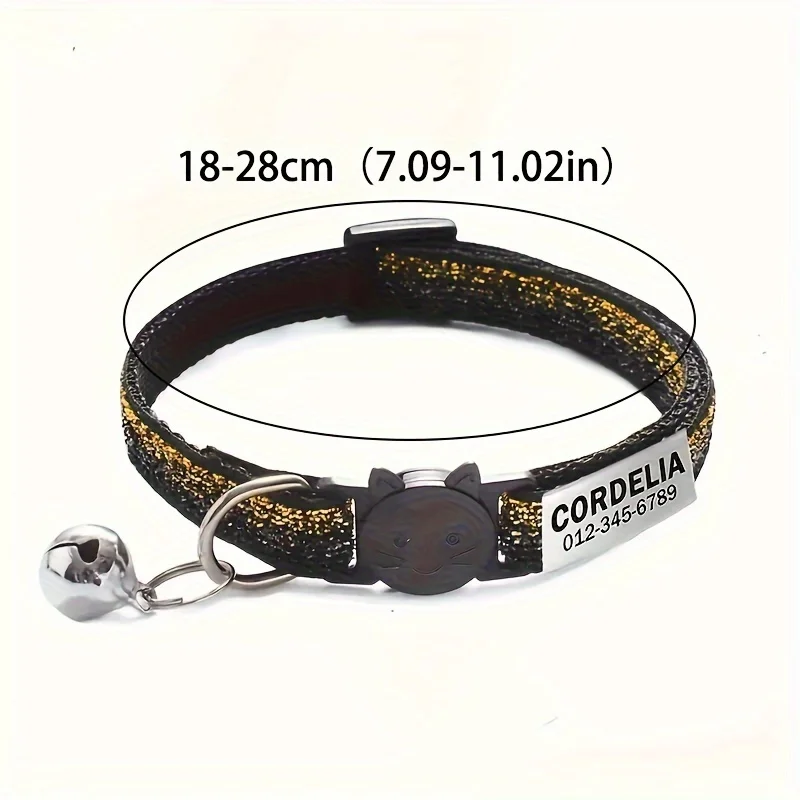 Customize a personalized, soft and safe cat collar with a bell, custom engraved pet name, phone number, cat ID tag