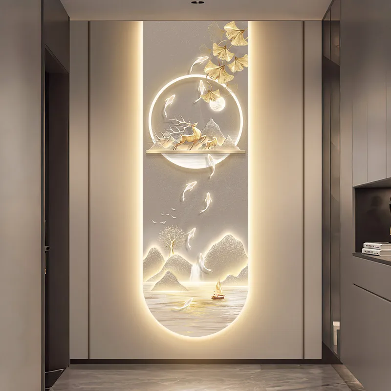 Modern Light Luxury Entrance Porch Decorative Painting Elk Nine Fish Picture Atmospheric Aisle Mural Painting Lamp Painting