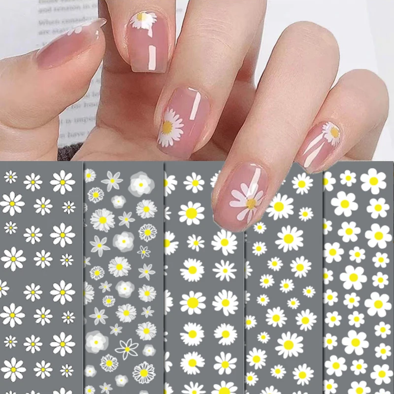 3d Nail Art adesivi cursori adesivi Daisy Florals petali bianchi fiori decalcomanie decorazione per unghie accessori per Manicure