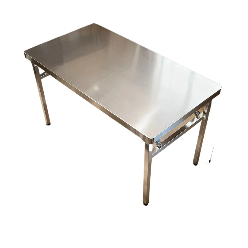 Stainless steel rounded corners folded square household dining table barbecue stall night market food stall restaurant table