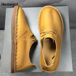 Zapatos informales de cuero de vaca para hombre, calzado de Color sólido, suave, transpirable, hecho a mano, Tenis masculinos