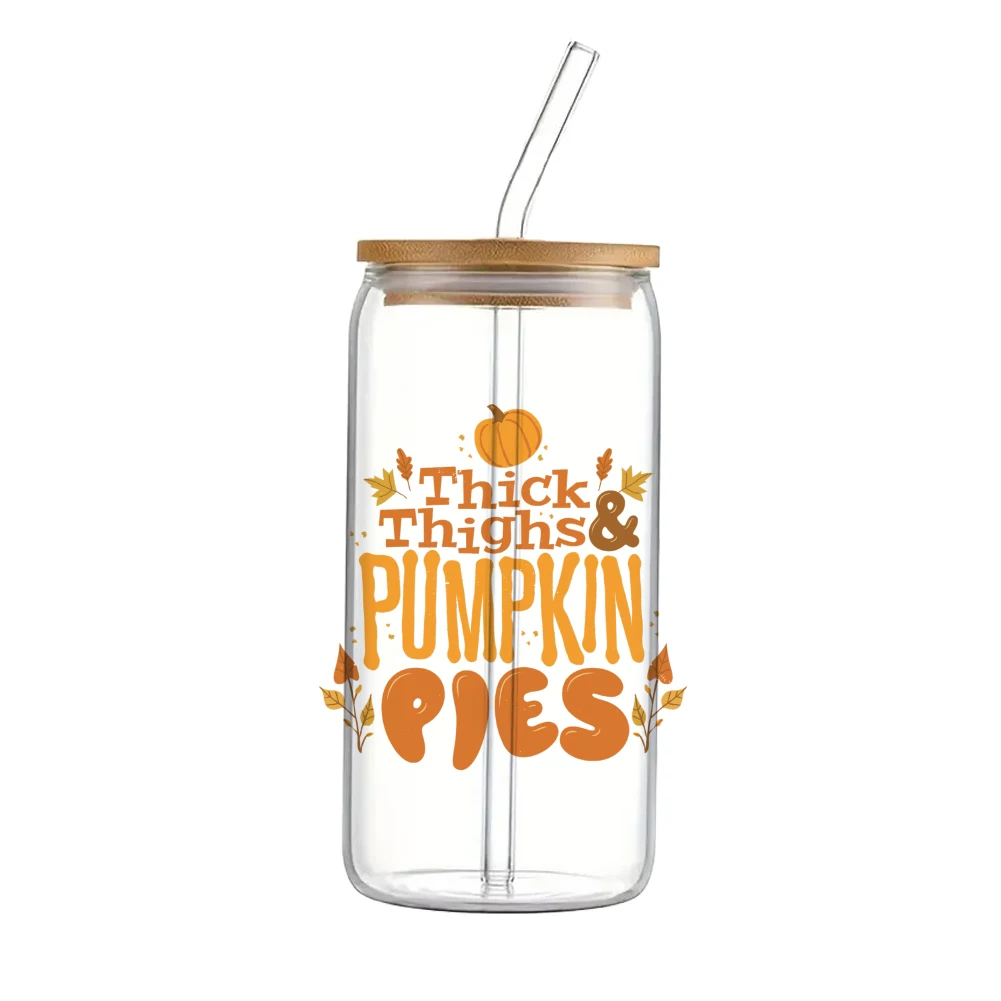 autumn Pumpkin Thanksgiving For Libbey 16oz Can Glass 3D Waterproof UV DTF Coffee Can Wrap Libbey Glass Wrap  11x11cm