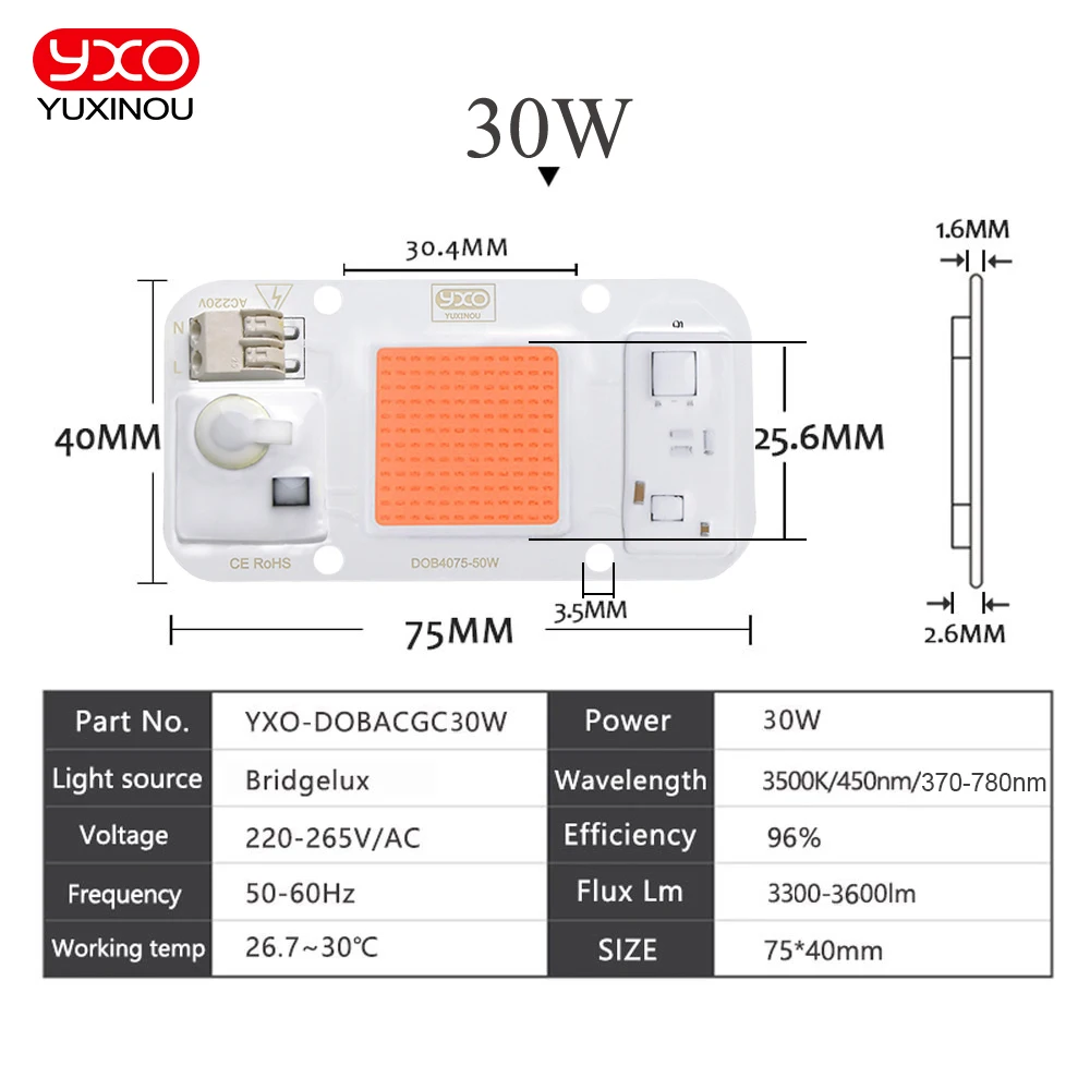 Lâmpada de led com chip cob, lâmpada de led 20w 30w 50w com entrada de 230v ip65 inteligente ic compatível com projeto diy led refletor de rua luz