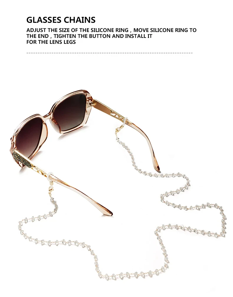 Dreieck Kristall Perlen Gläser Kette für Frauen Mode Lanyard Gold Farbe Metall Sonnenbrille Ketten Riemen Schnur Hängenden Hals Halten – Detail 4