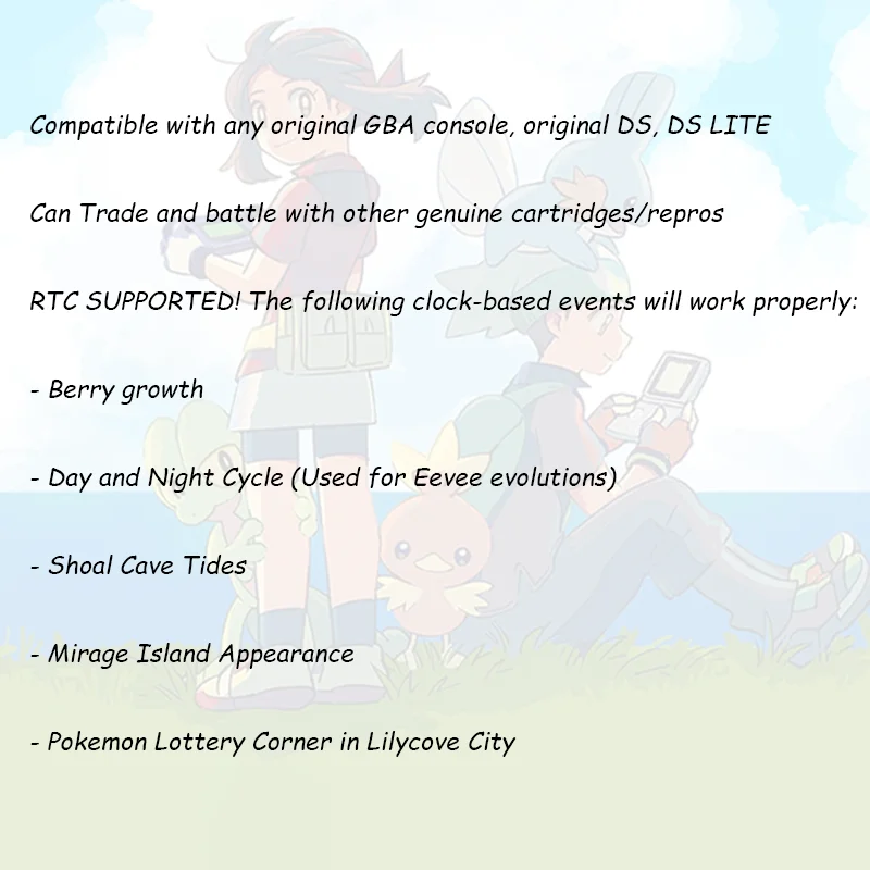 GBA 1M แฟลช RTC Pokemon Emerald Seaglass v3.0 วิดีโอเกมคุณภาพสูงแบตเตอรี่ USA Version สําหรับ GBA SP