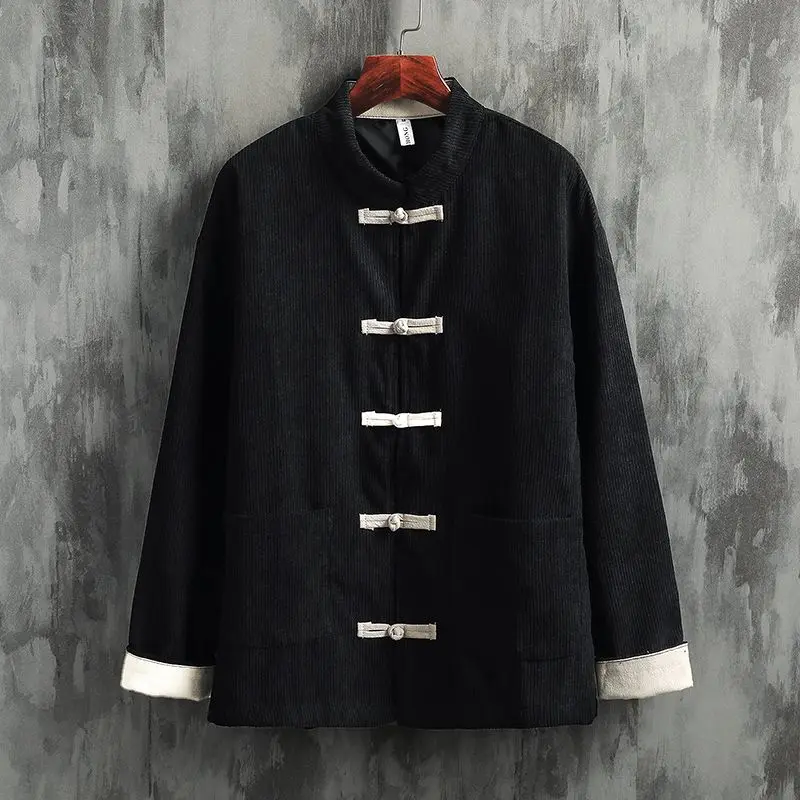 

Retro Artistic Men's Velvet Tang Suit Jaet New Chinese Sle Button Stand Collar Loose Fit Autumn Spring Cotton Blend