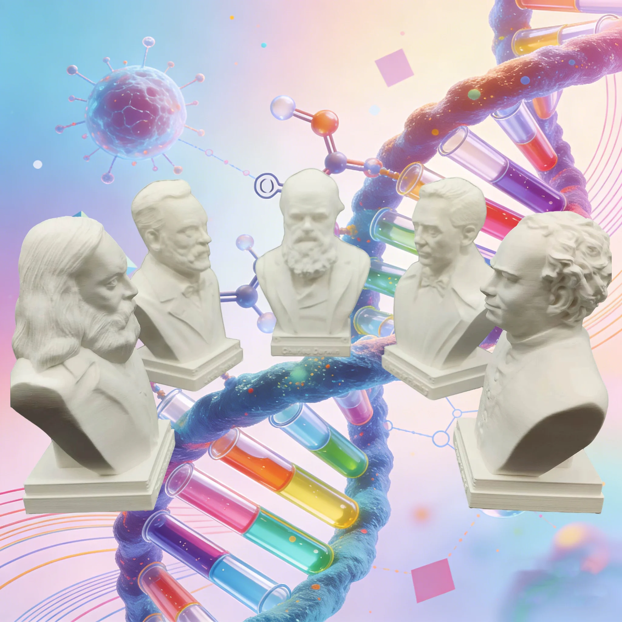 10cm 15cm 25cm Biologia e Químico Darwin Mendeleev Pasteur Mendel Fleming Figura Estátua 3D Impresso Estatuetas de Resina Modelos
