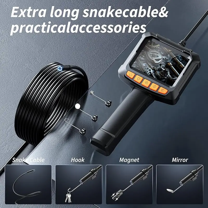 Industrial Endoscope Camera 2.4'' Digital Handheld Car Inspection Borescope IP67 Waterproof HD1080P 8mm 8LEDS for Pipe Sewer