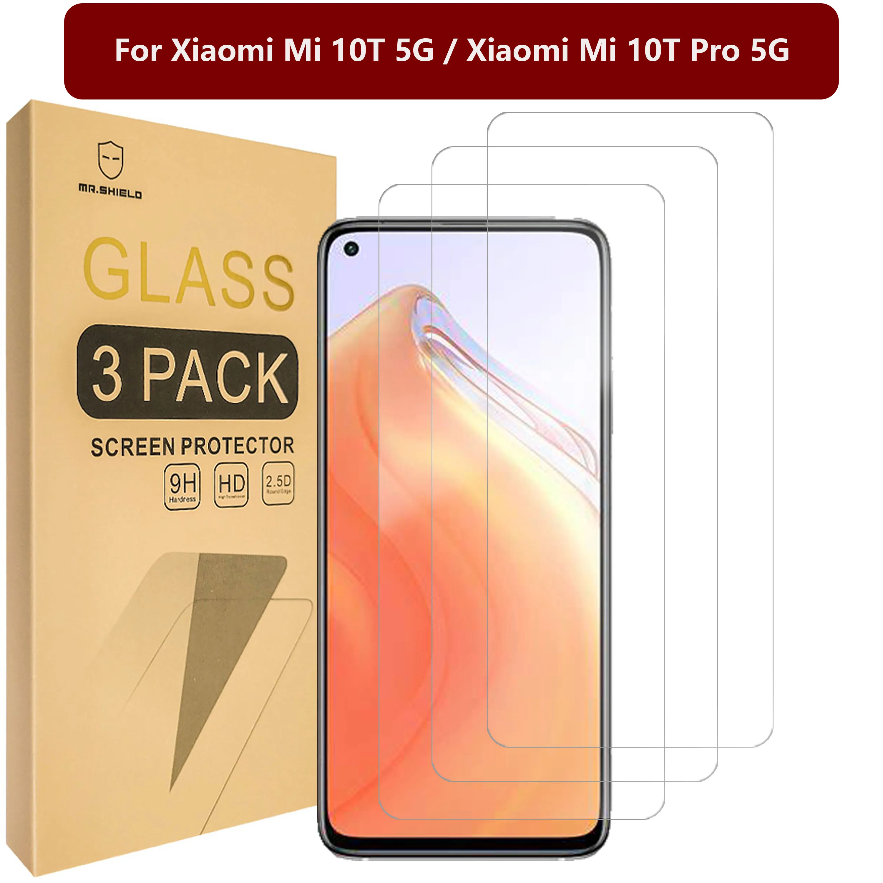 

Mr.Shield [3 шт. в упаковке] для Xiaomi Mi 10T 5G / Xiaomi Mi 10T Pro 5G [закаленное стекло] Защита для экрана [твердость 9H]