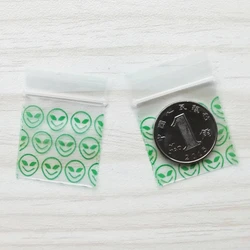 1010 Plastic Zipper Bags Green Alien Design 100 Ziplock Baggies Small 1
