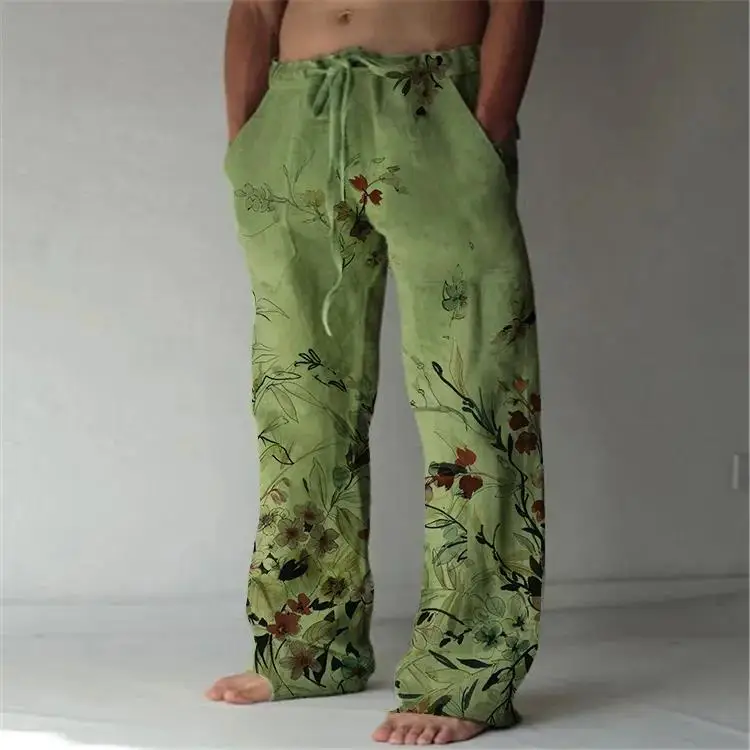 2026 Sommer Herren Vintage Blumenmuster 3D-Druck Weite Hosen, Hawaii-Stil Lässige Lockere Strand- und Urlaubshosen – Detail 7