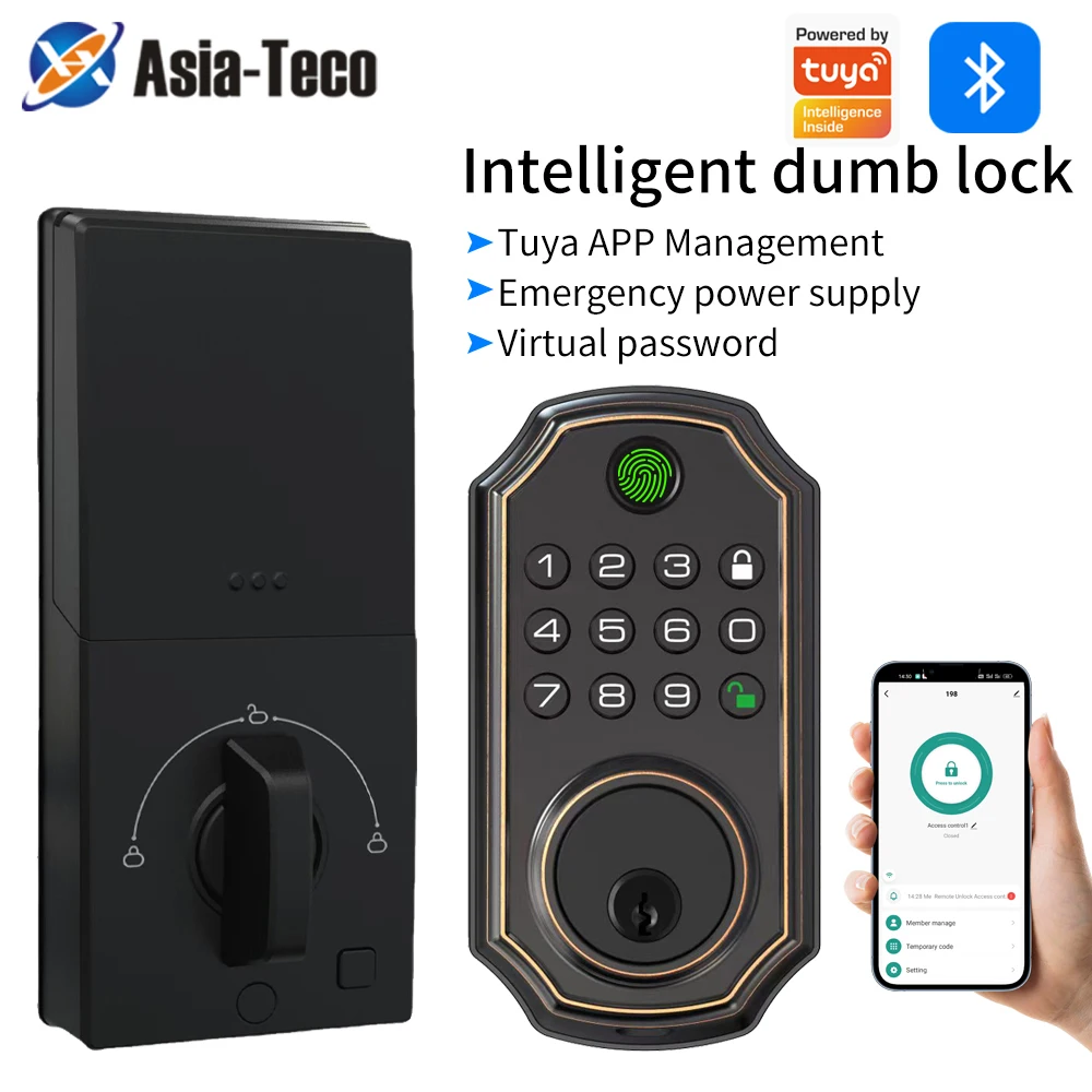 Tuya-電子ロック付きデッドボルト指紋ロック、電子デジタルロック、屋内家、インテリジェントアプリ