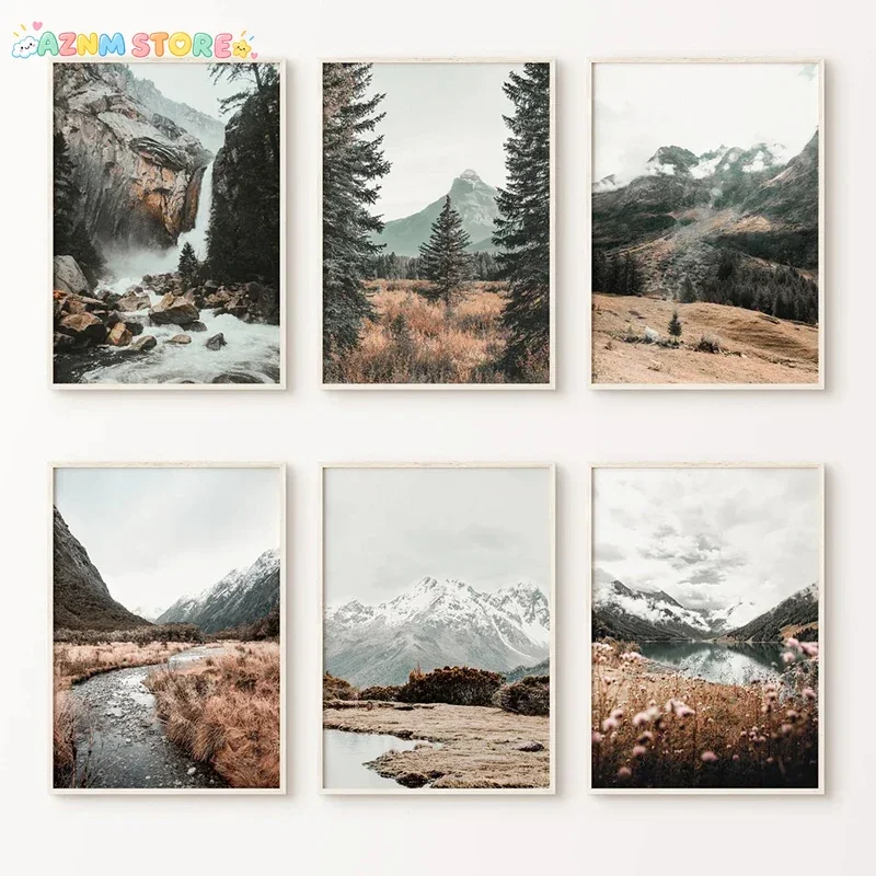 2027,Tranquil Foggy Forest Posters Snow Mountain Landscape Photography Wall Art Canvas Print Paintings Nature Pictures for Ho