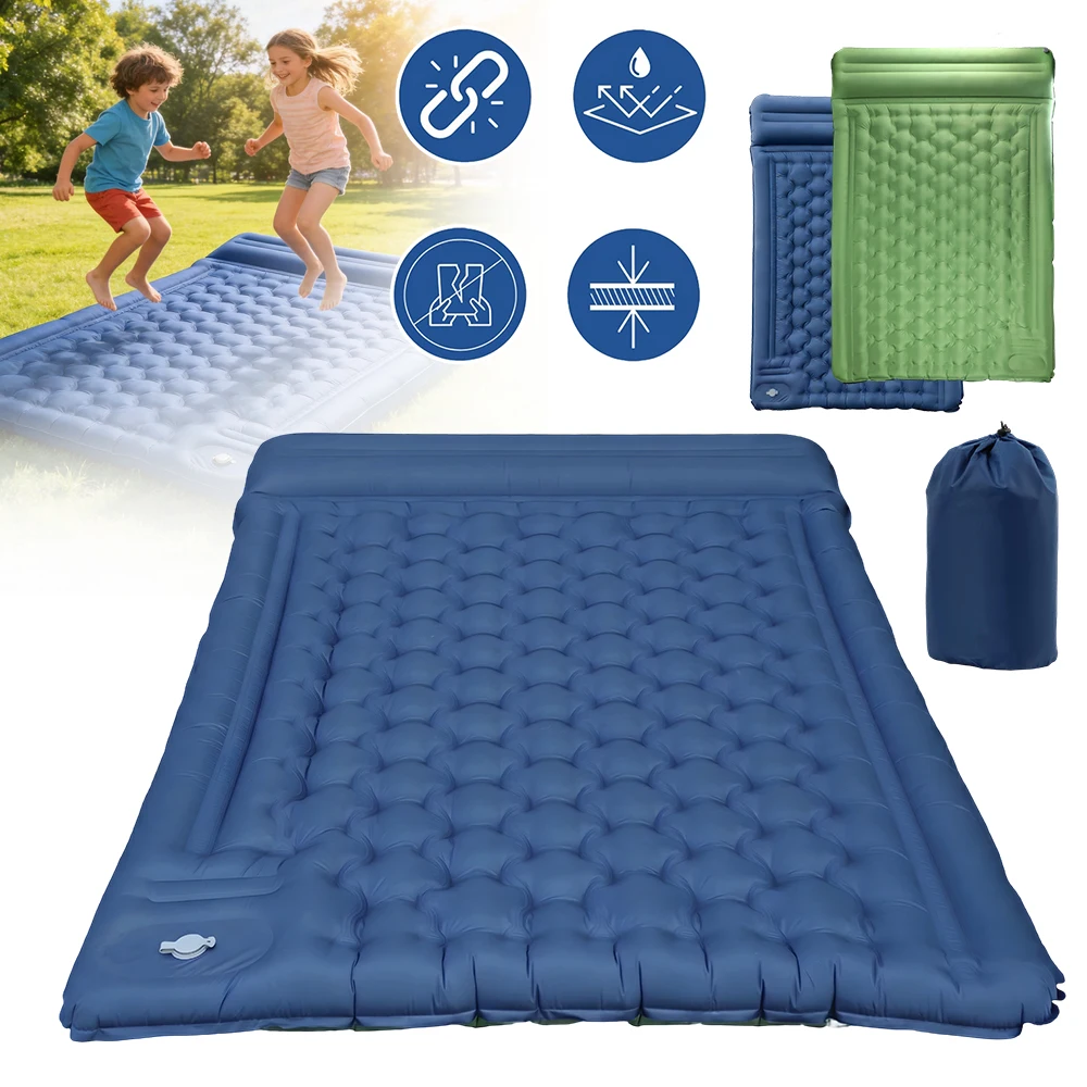 Matelas de camping double avec pompe à pied intégrée – Gonflage rapide – Confort ergonomique – Résistant à l'abrasion – Idéal pour l'alpinisme et les aventures en plein air – Sac de rangement inclus