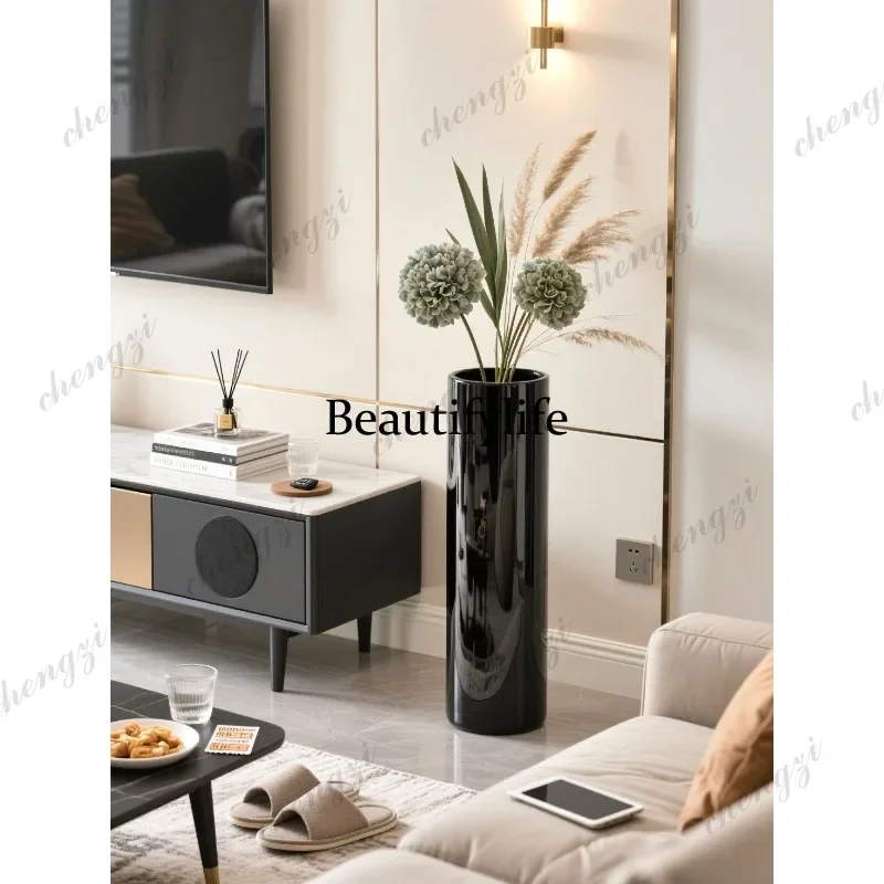 03 floor-to-ceiling glass vase ornament flower arrangement long branch large light luxury living room home decoration