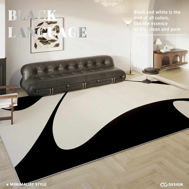 Modern Luxury Carpets for Living Room Large Area Bedroom Decor Black White Carpet Home Washable Mat Minimalist Lounge Plush Rug