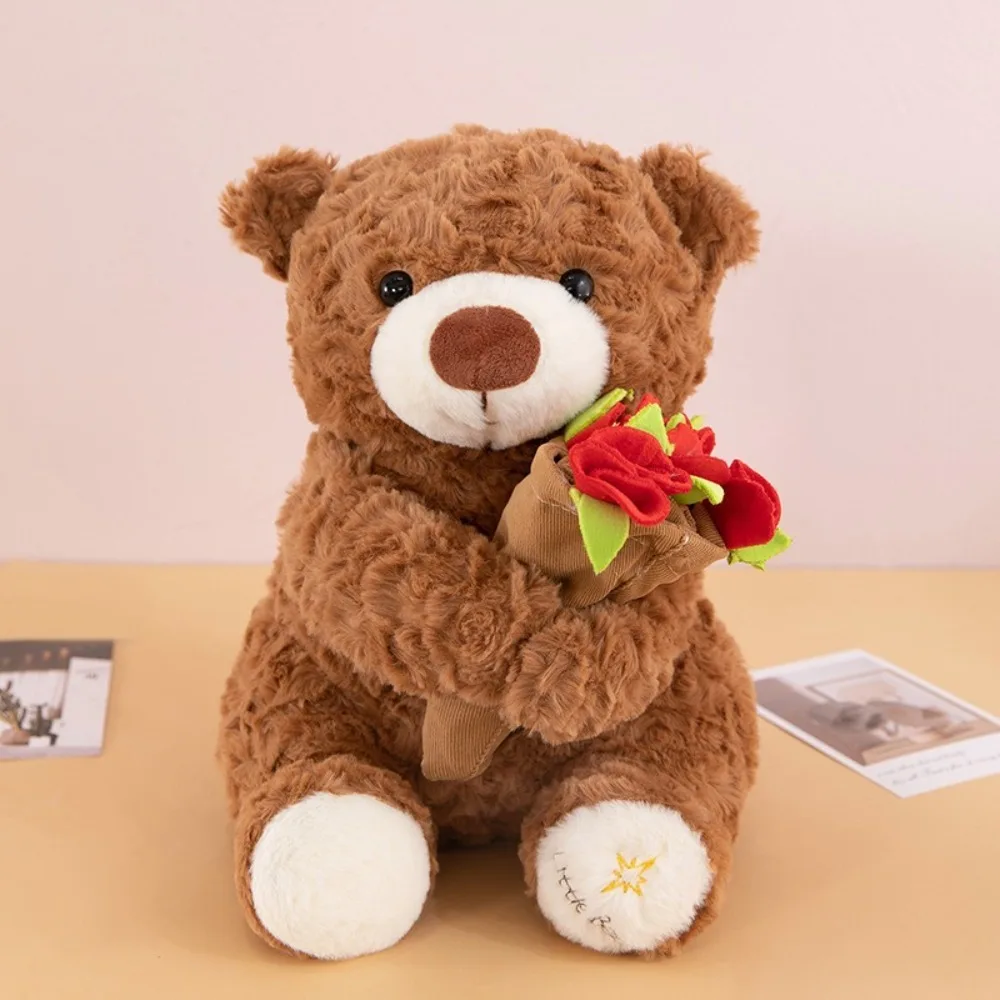 

Romantic Rose Bear Plush Toy Cartoon Floral Blanket Bear Wear Rose Hat Detachable Holding Flowers Bear Doll Anniversary