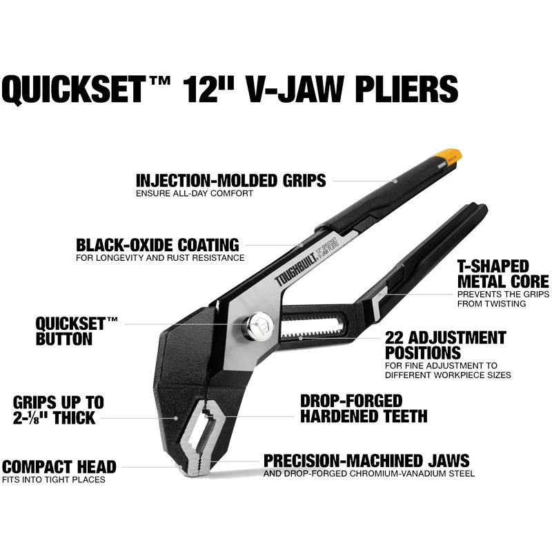 TOUGHBUILT TB-H3-51-V10/TB-H3-51-V12 Jaw SpeedSet Pliers Multi Functional Big Opening Adjustment Water Pump Pliers 10in/12in