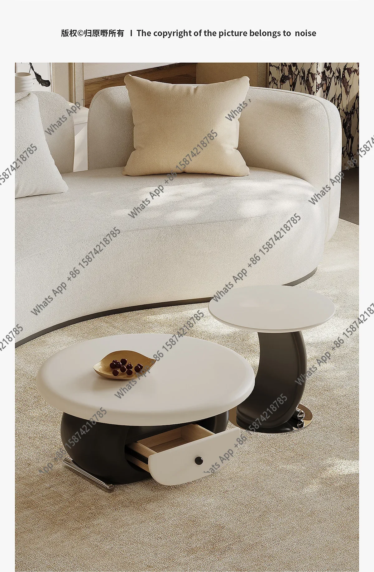 BJ French Retro Coffee Table Living Room Home Minimalist Designer Light Luxury High-end Black And White Round Coffee Table