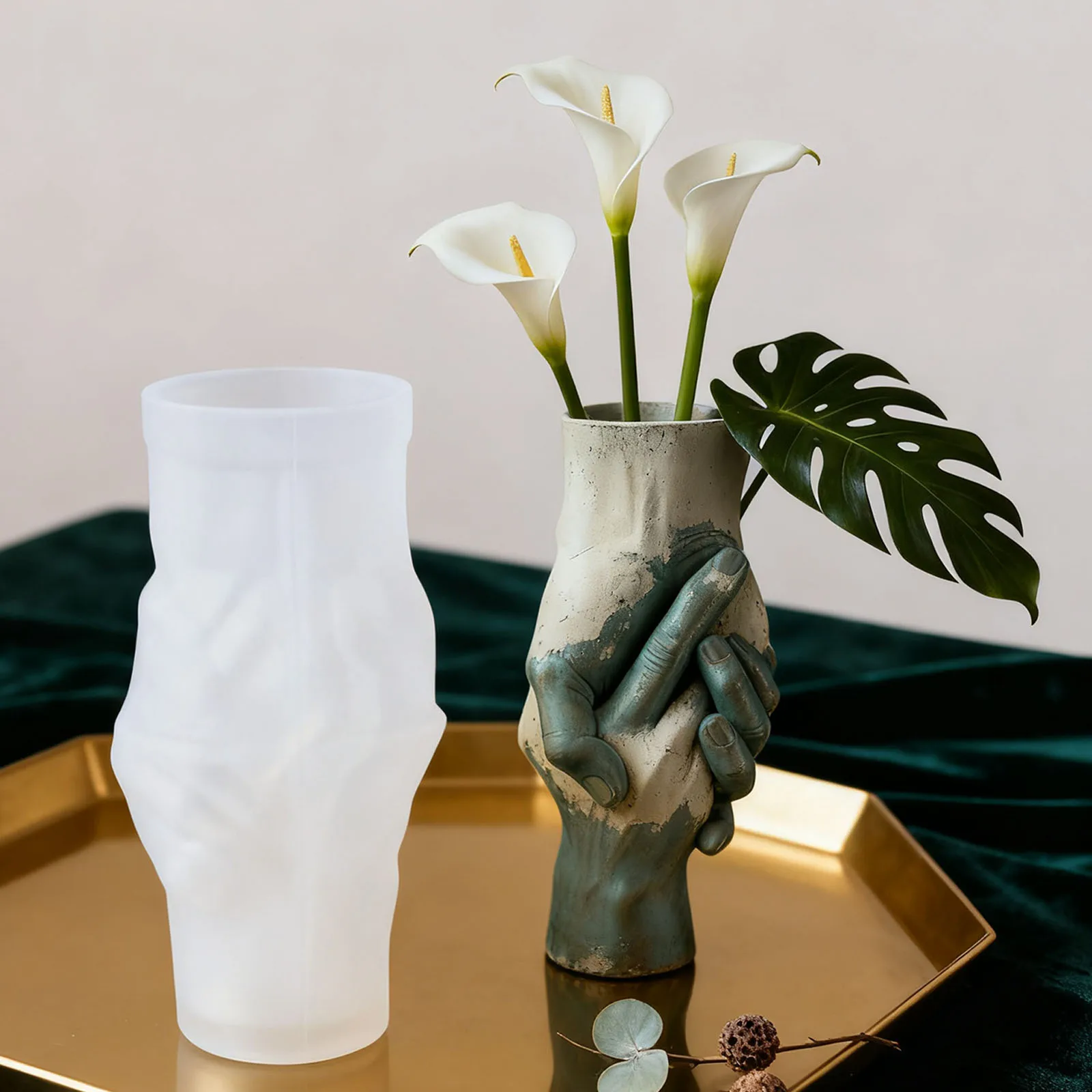 Artistic Hand-in-Hand Vase Silicone Mold: Vintage Texture + Hand-held Design. DIY Decorative Flower Vase for Creating an Artisti view 6