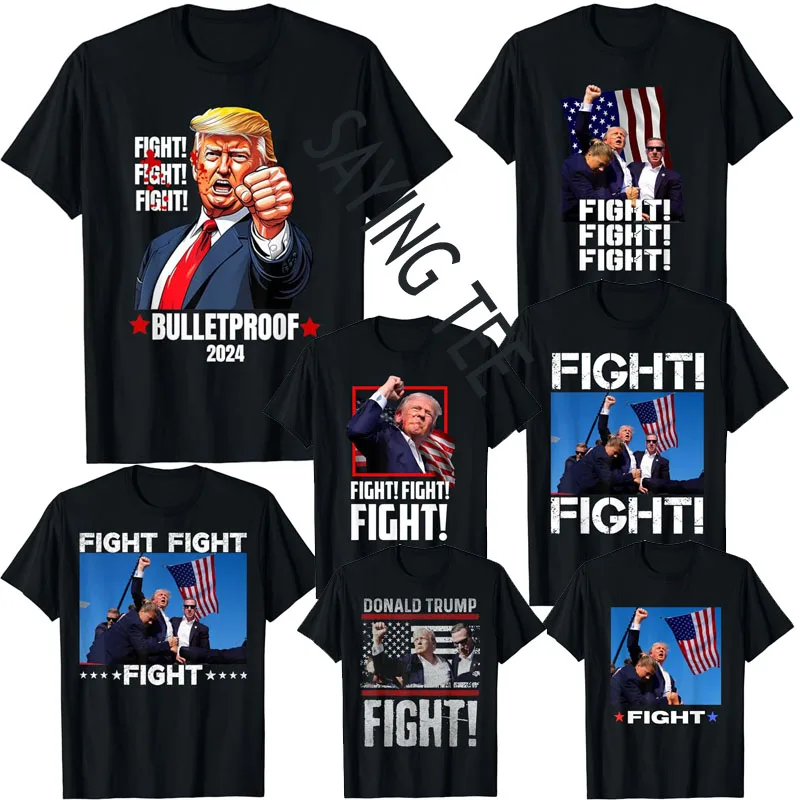 

Donald Trump Fight Fighting Fighters Supporters Americans T-Shirt Pro Trump Fist Us Flag Clothes Short Sleeve Campaign Tee Gifts