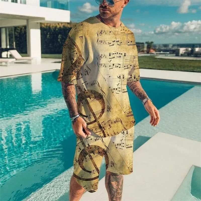 

2025 Summer Trendy Quick Drying Hawaiian Beach 2-piece 3D Printed Retro Dragon Pattern Men's T-shirt Shorts Set