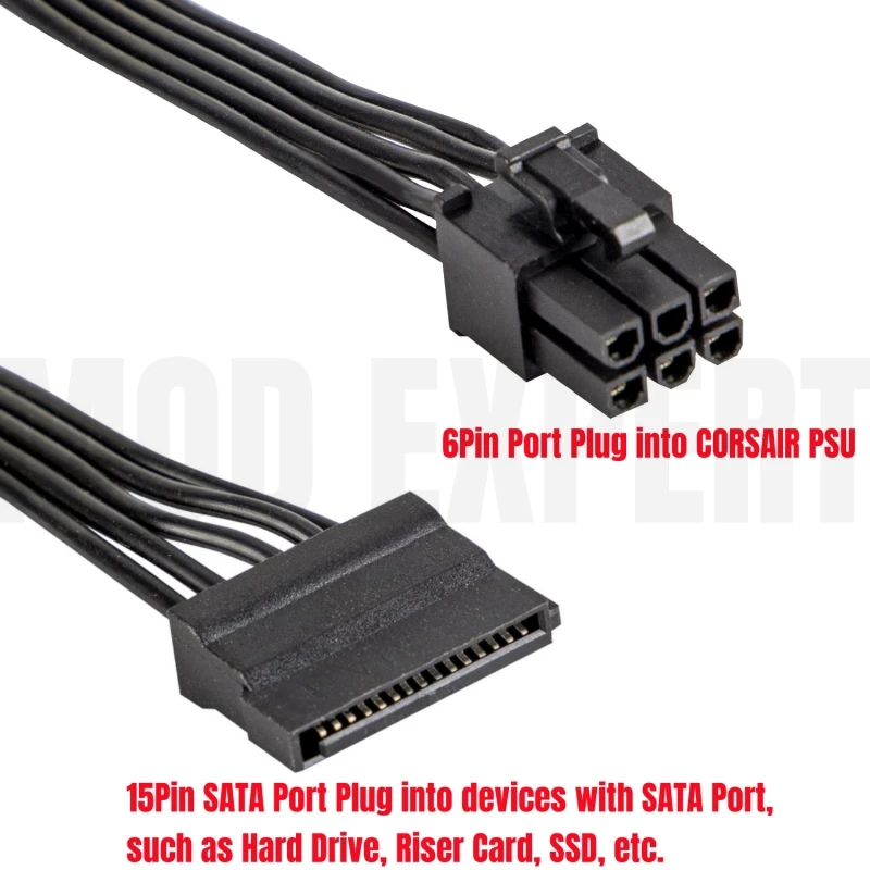 Cable de alimentación SSD HDD SATA de 6 pines a 3 para Corsair HX1200i, HX1000i, HX850i, HX750i HXi alimentación Modular, Cable plano, 18AWG 50+15+15 CM