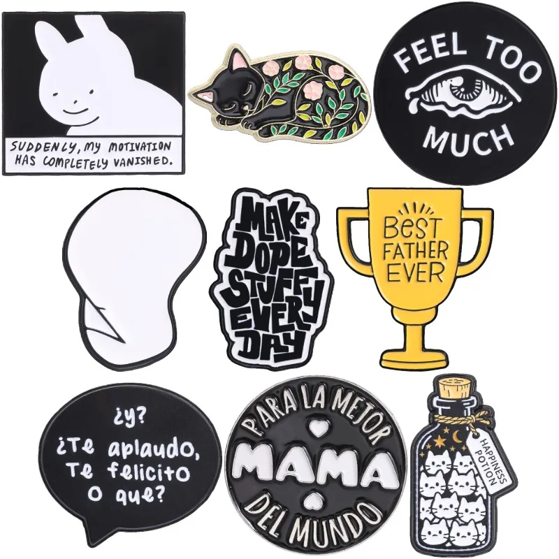 9style Mixed Meme Enamel Pin RMotivation Vanished Bunny Floral Cat Brooches Spanish Quotes Badge Jewelry Clothing Decor Gift