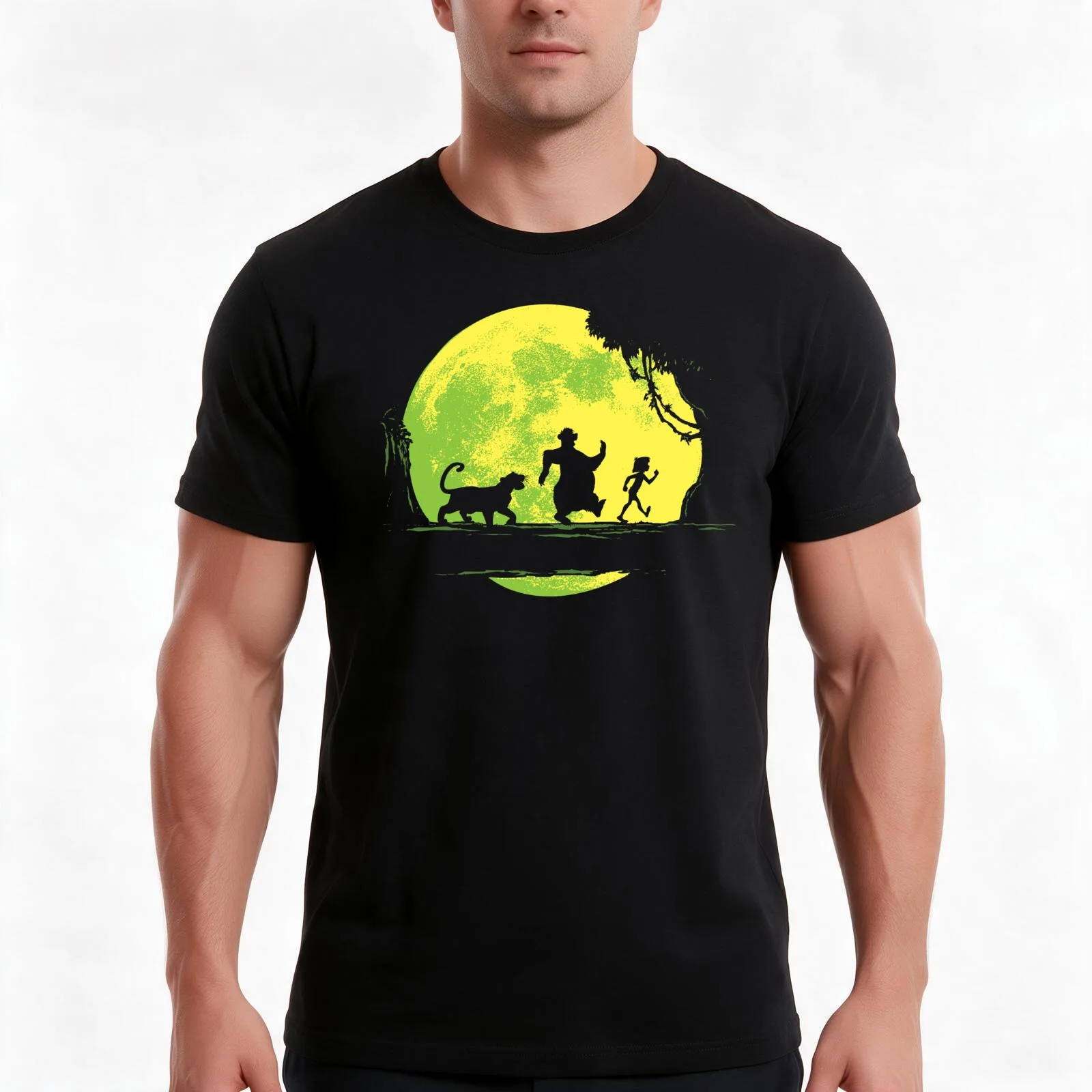 Jungle Moonwalk T-Shirt, Summer Casual Cotton Tee, Oversized Streetwear Tops, Vintage Graphic Print, Loose Fit Short Sleeve