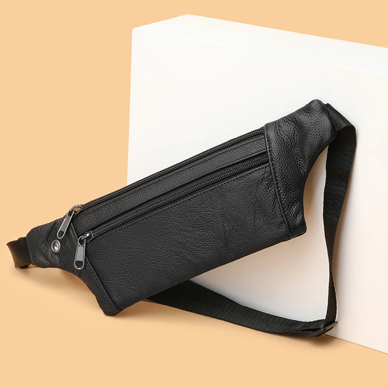 

Genuine Leather Waist Bag Men Chest Pack Ultrathin Belt Bag Men Chain Waist Bags For Phone Pouch Sports Bag 가방 сумка SAC