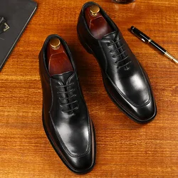 Leather Shoes Men's Business Attire Pointed Toe Versatile Lace Up Office Fashion Retro Shoes for Men  Black  Italian Shoes Men