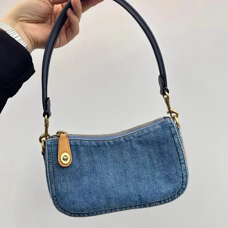 Miyagawa Retro Cowboy Blue Shoulder Underarm Small Bag 2024 New French Korean Style Handheld Square Bags