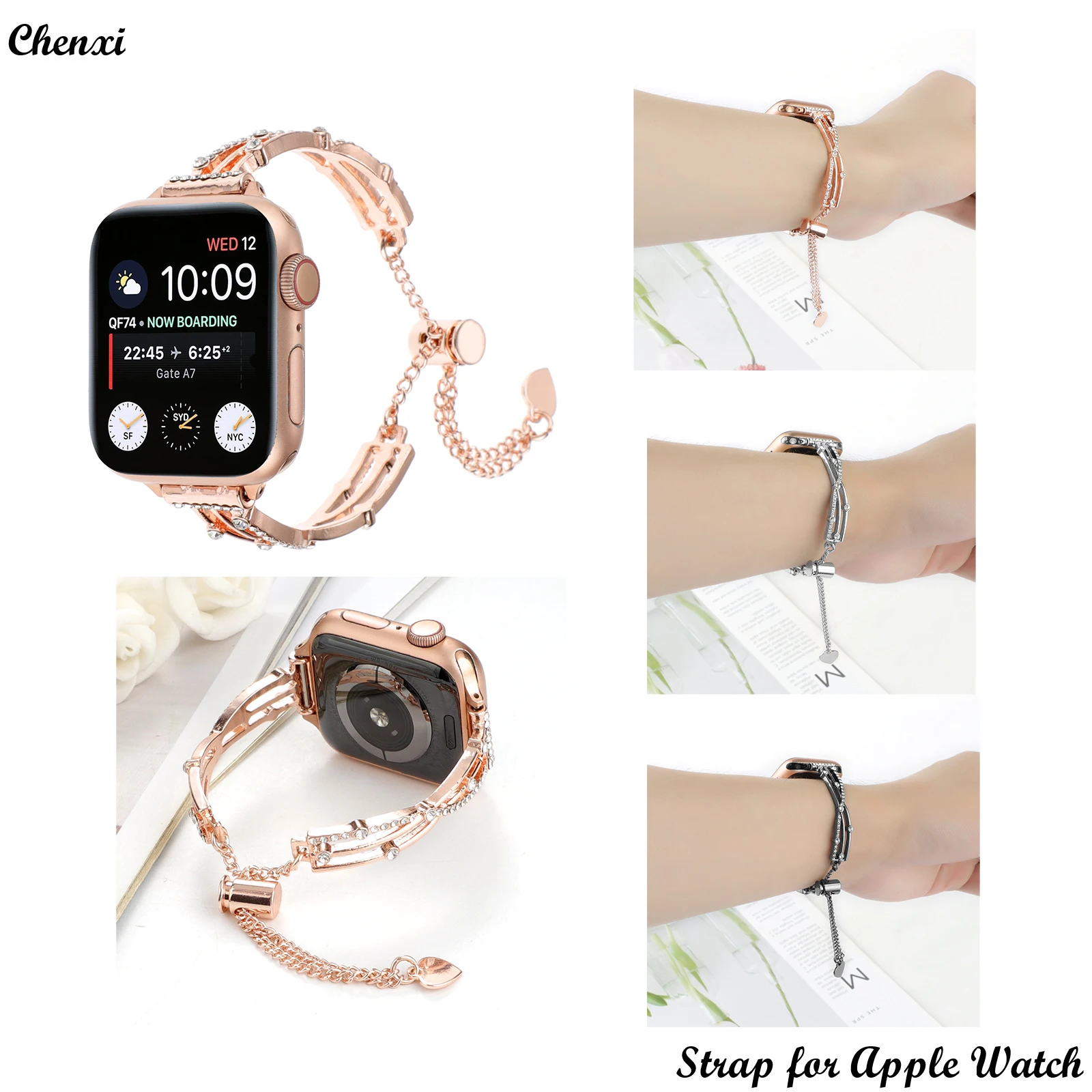 X Sharp Strap for Apple Watch Band Metal Bracelet Chain for Iwatch87654321SE38 40 41 42 44 45 49MM Women Sweet Diamond Wrist