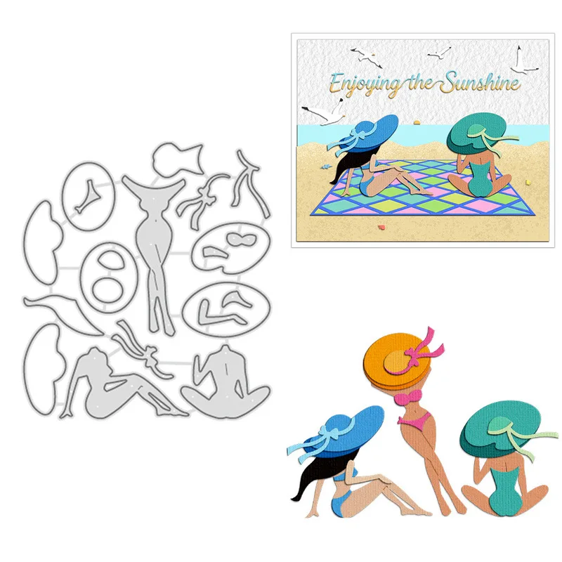 Summer Beach Bikini Ladies With Sun Hat Metal Cutting Dies Stencils DIY Scrapbooking Holiday Vacation Greeting Card Embossing