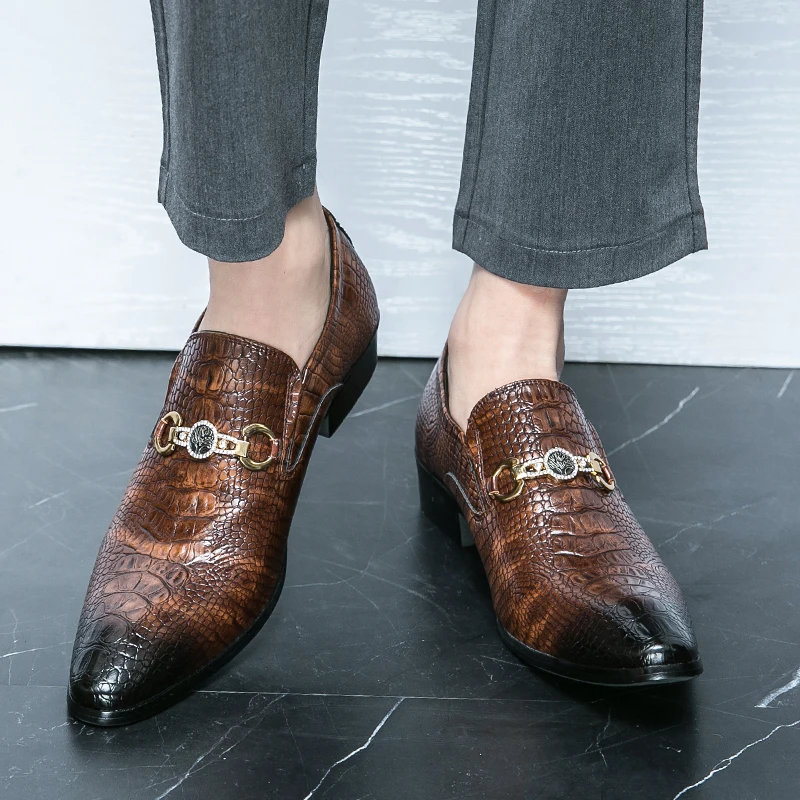 

Men Loafers Chelsea Crocodile Patterned Pointed Business Trendy Party and Wedding Leather Shoes From England