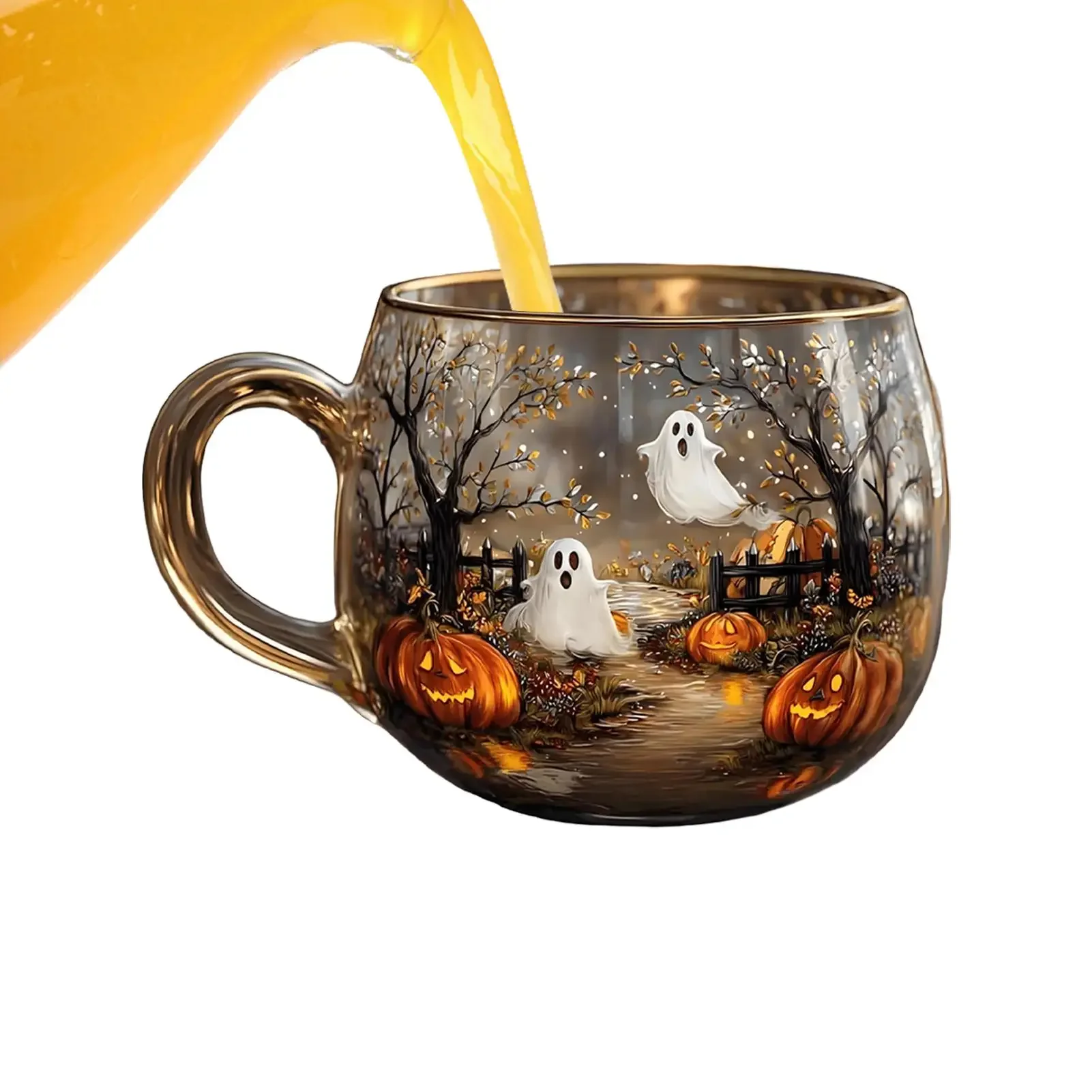 Halloween Mug Haunted Path Glass Coffee Mugs Beverage Containers Party Supplies for Home Farmhouse Apartment Hotel Counter