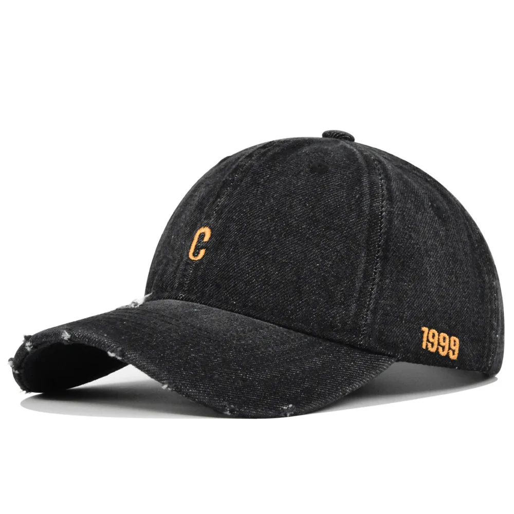 

Vintage Washed Distressed Hats Embroidered Letter C Baseball Washed Vintage Denim Dad Hats Cap Couple Sports Hat