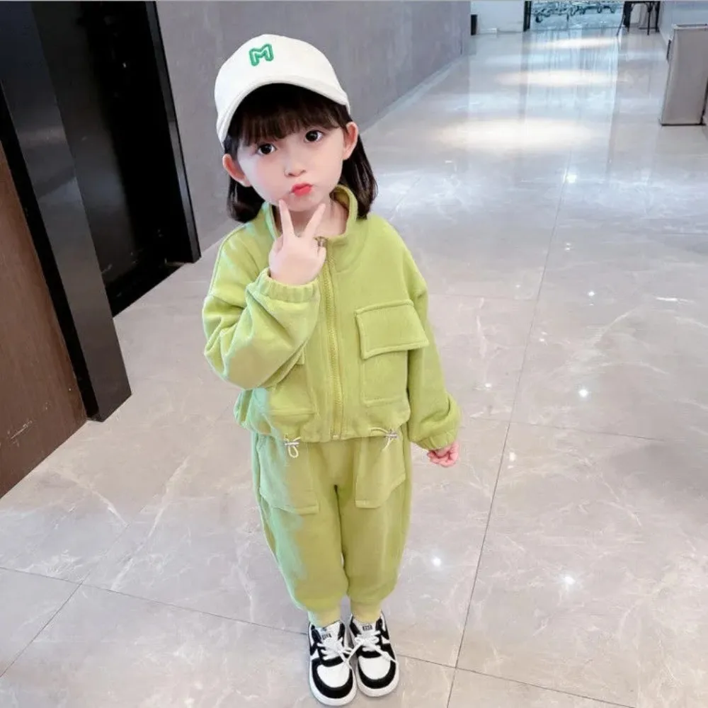 Ensemble deux pièces veste et pantalon pour fille, vêtements décontractés, nouvelle collection printemps et automne