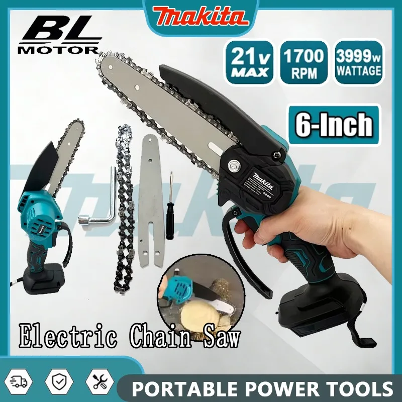 

Makita 6 Inch Electric Chain Saw Handheld Portable Wood Logging Chainsaw for Garden Pruning 18V Battery Powered Tool