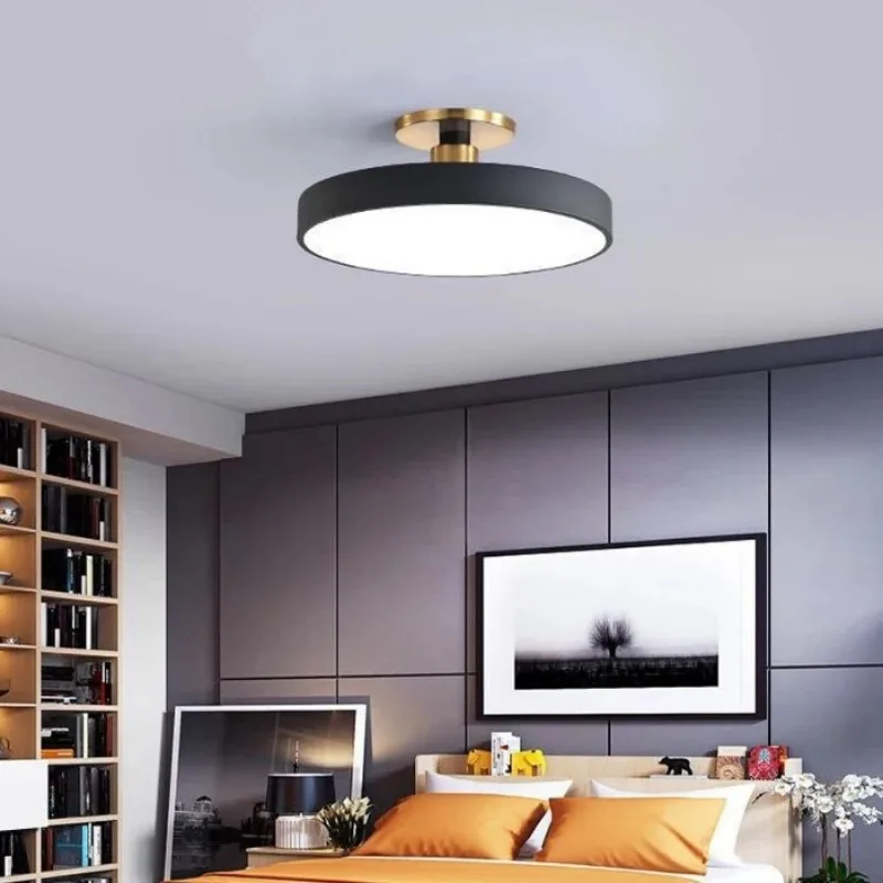 Nordic LED Ceiling Light Modern Macaron Circular Remote Dimming Chandelier Living Room Bedroom Study Interior Decoration Light
