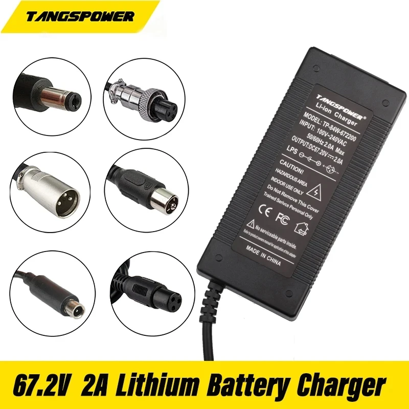 

67.2V 2A Smart Lithium Battery Charger For 16S 60V Li-ion Battery Pack High Quality With DC5.5x2.1/3Pin XLR/3PGX16/RCA Connector