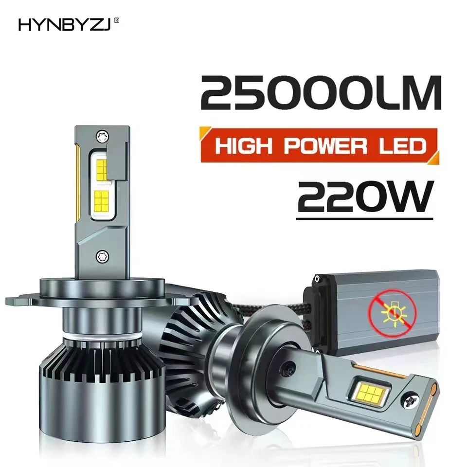 

HYNBYZJ H7 Led Car Headlight Bulbs H4 H11 H8 H9 H1 9005 9006 9012 220W 25000LM Decoder Auto Headlamp 6000K