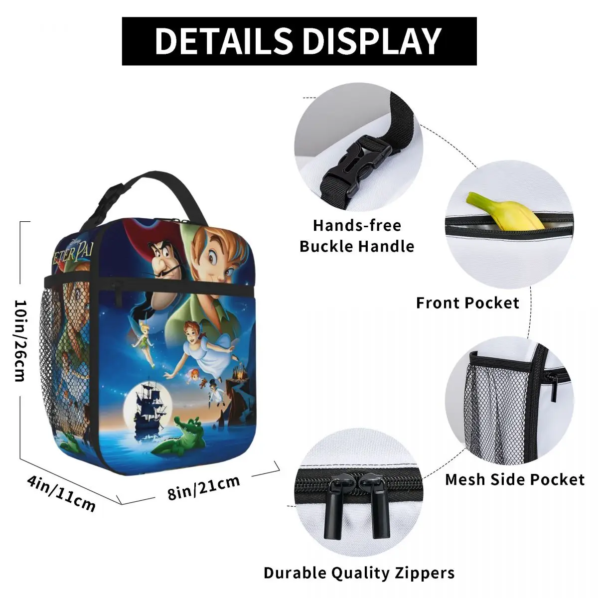 بيتر بان الكرتون معزول أكياس الغداء للسفر الشهيرة قصة خرافية الغذاء حقيبة التخزين المحمولة الحرارية برودة صناديق الغداء