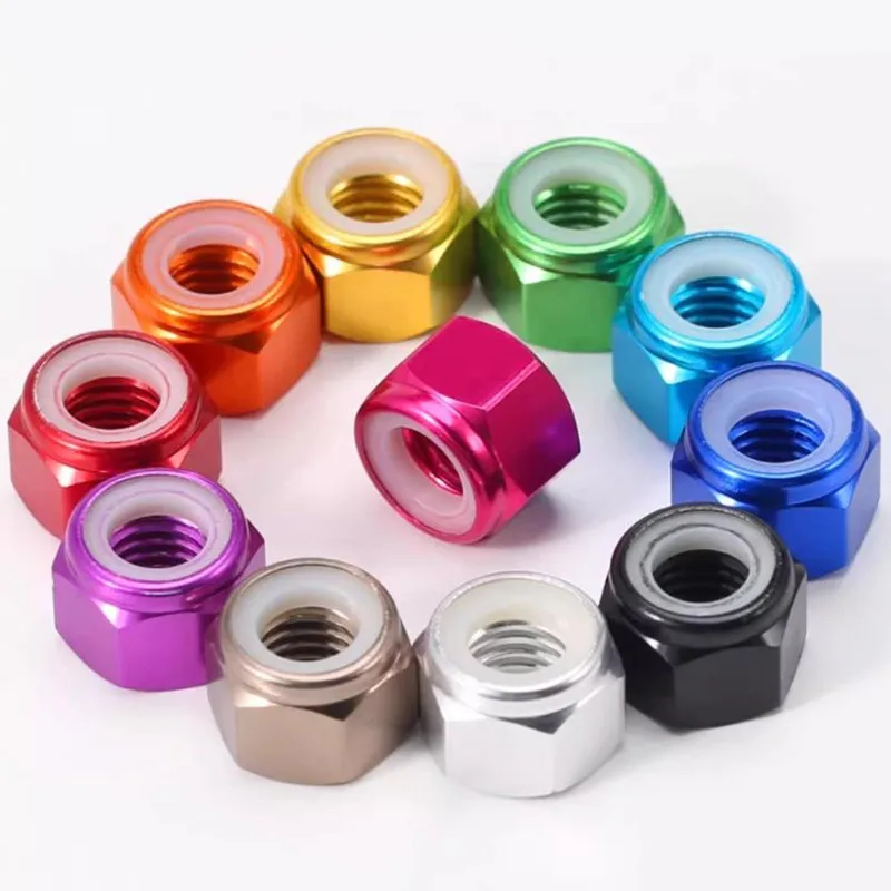 10pcs M2 M3 m4 m5 m6 Anodized Multi-color Colourful Aluminum Alloy Nylon Lock Nut